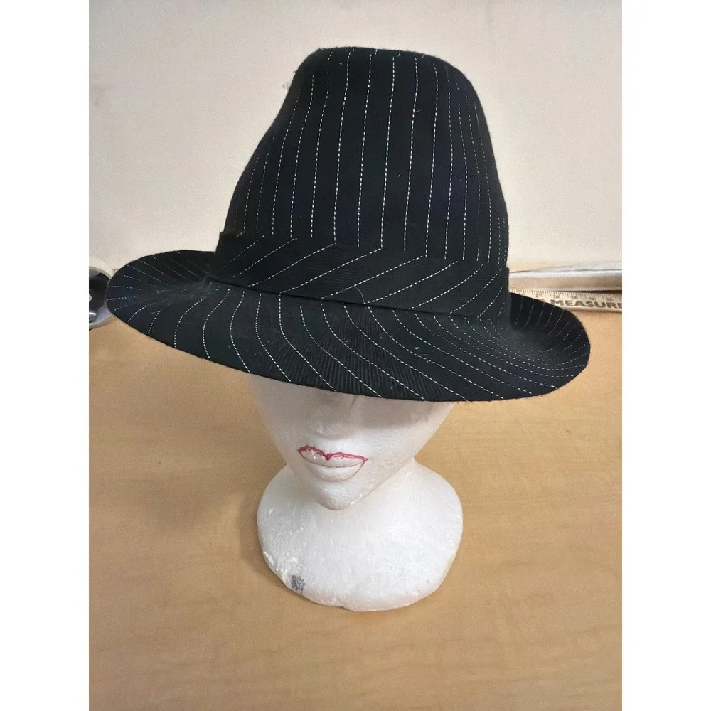 Black Pinstripe Fedora Hat Classic Gangster Style Trilby Narrow Brim